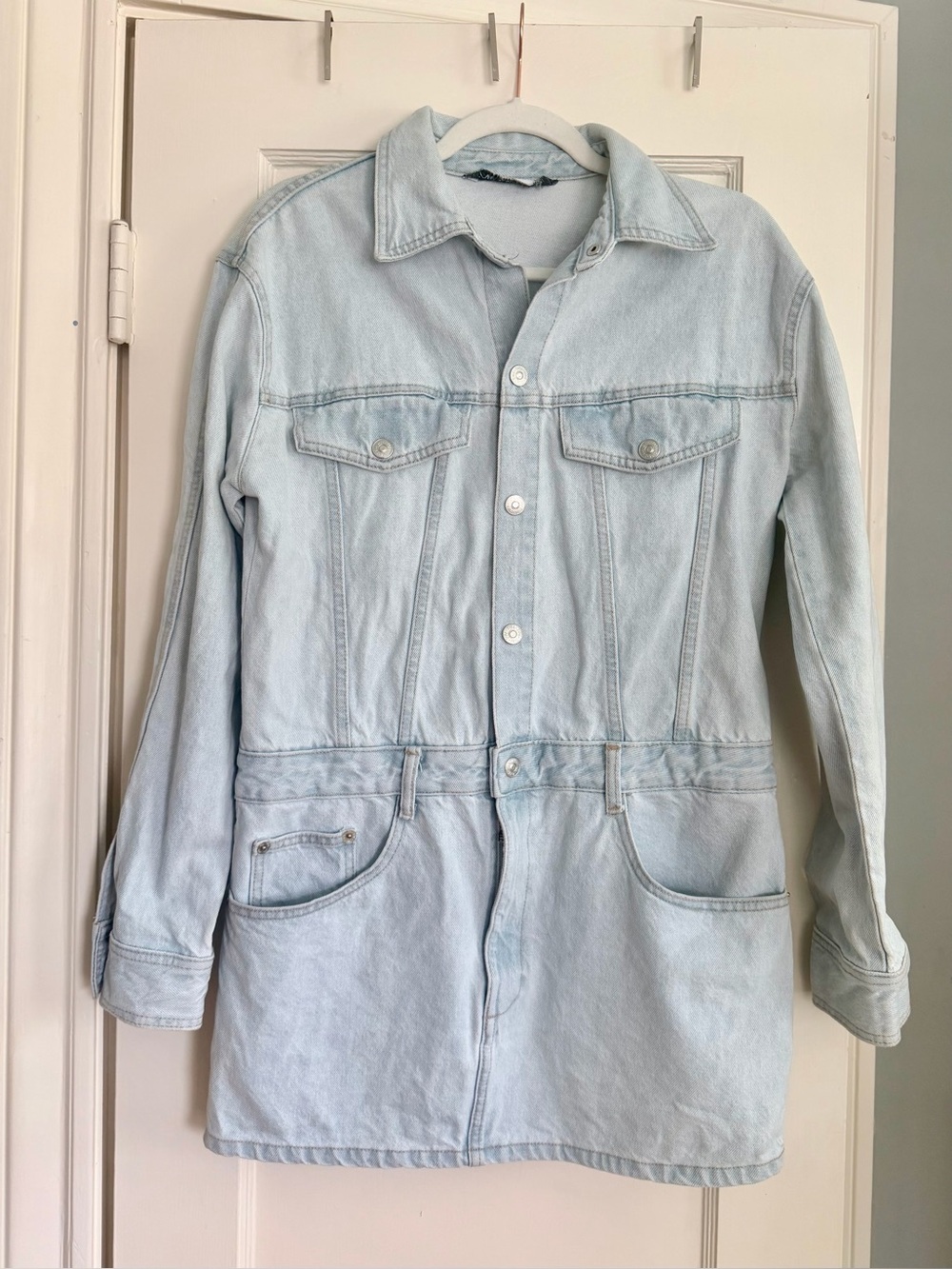 Zara Light-Wash Denim Mini Shirt Dress | Size Medium - Picture 6 of 7